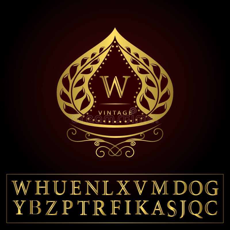 Monogram design elements, graceful template. Calligraphic elegant line art logo design. Letters gold emblem W for Royalty stock illustration