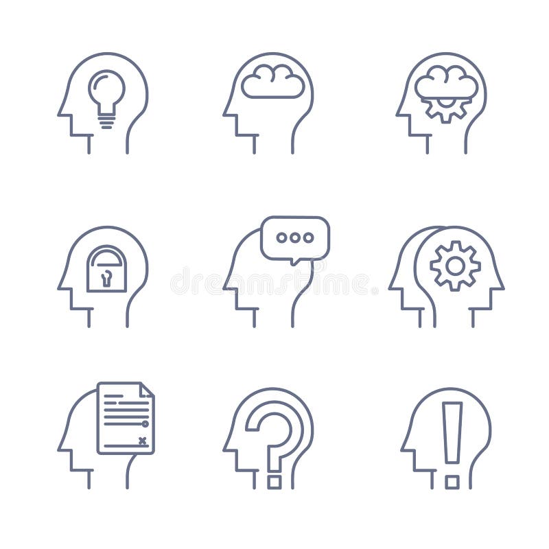 Thin line icons set of human mind, thinking process, learning. Line logo royalty free illustration