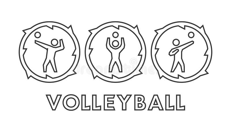 Vector line volleyball logo and icons. Silhouettes of figures volleyball player. royalty free illustration