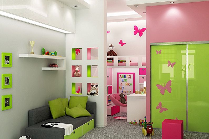 Дизайн детской комнаты для мальчика и девочки - Зонирование