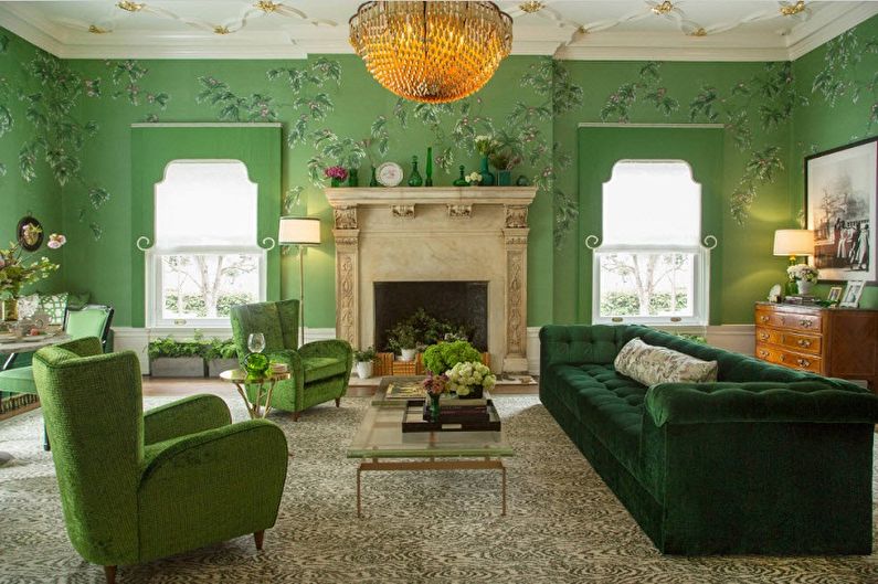 Зеленые обои для гостиной - Цвет обоев для гостиной