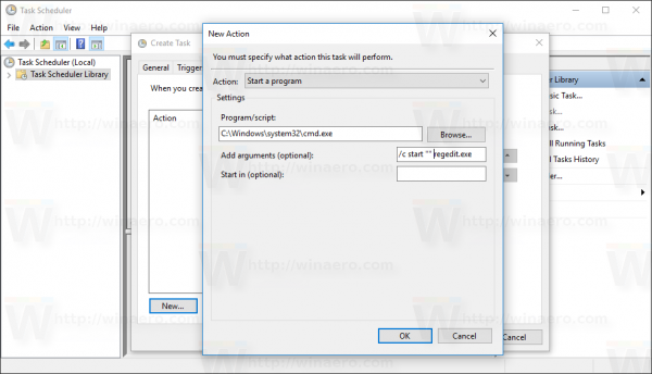 Windows 10 Create Task window new action dialog cmd