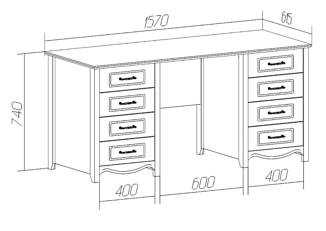 Стол письменный 2 тумбовый габариты