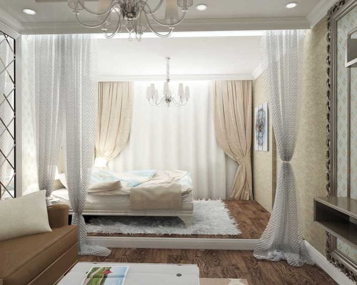 оригинальный стиль спальни и гостиной в одной комнате