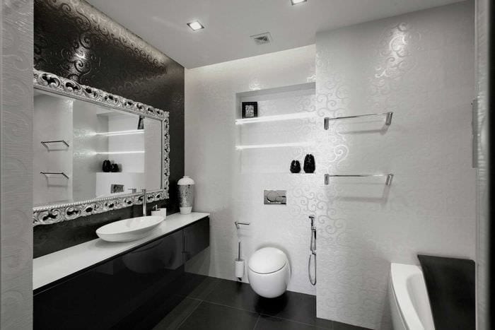 Дизайн ванной комнаты в красно черно белых тонах