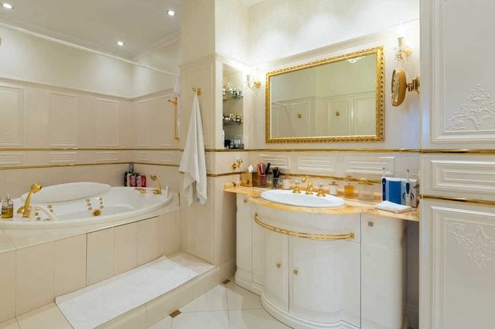 вариант необычного дизайна ванной комнаты в классическом стиле