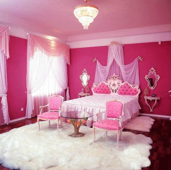 пример использования розового цвета в красивом дизайне комнате