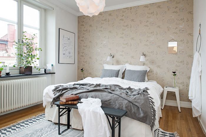 Интерьер небольшой спальни в скандинавском стиле