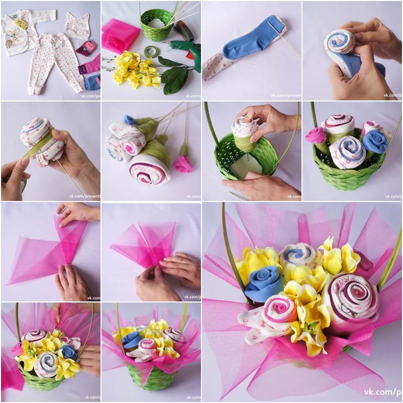  How to DIY Baby Clothes Flower Bouquet How to make Flower Bouquet - Step by step Ideas 