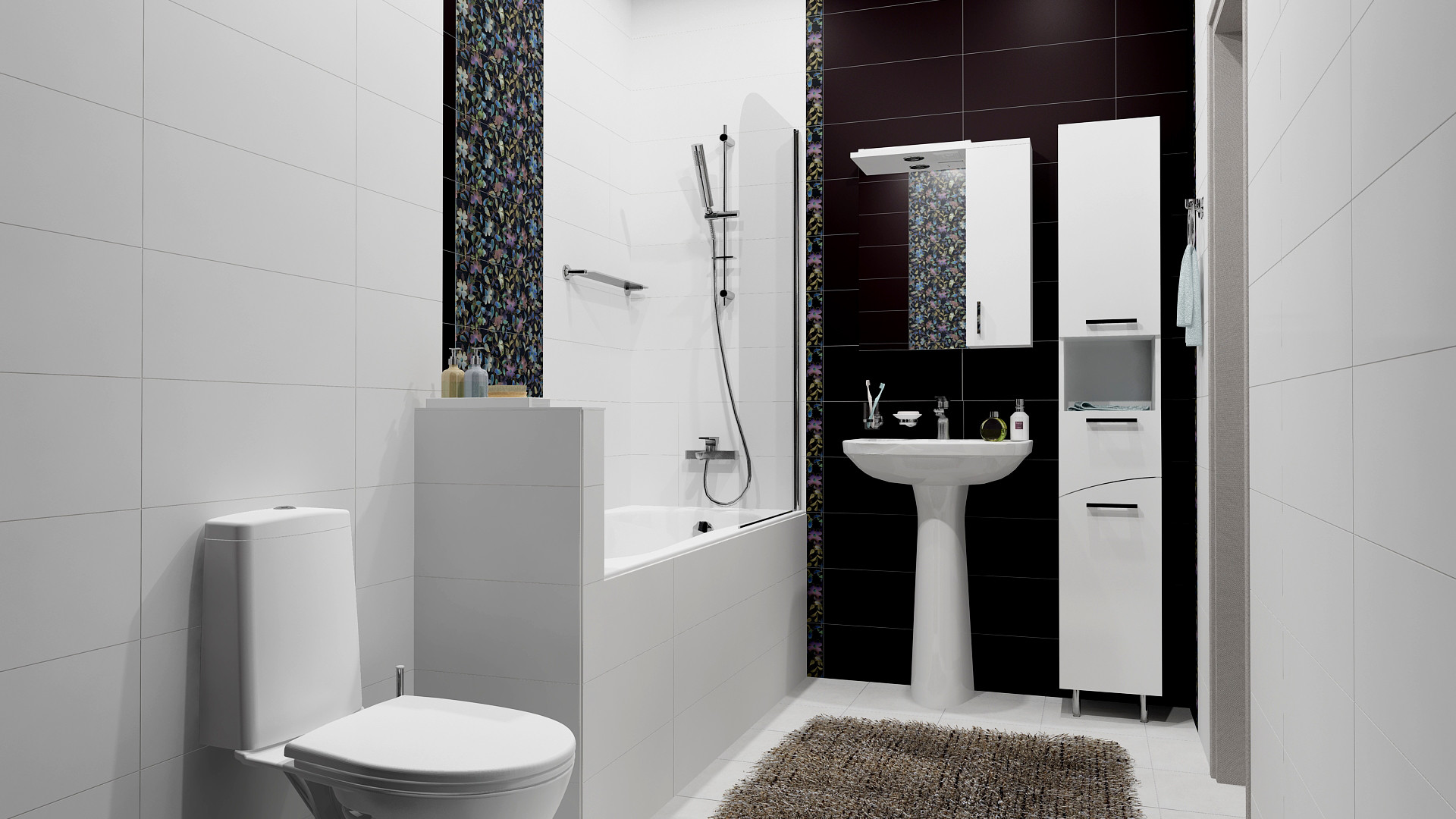 черно белая ванная комната дизайн плитка
