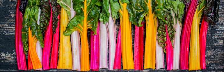 selection of freshly harvested Swiss Chard